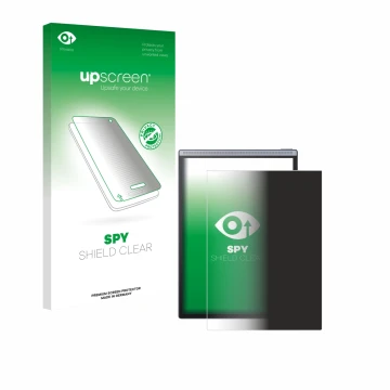 Parte frontal de un envase de producto con el logotipo de la marca upscreen. Al lado se muestra el dispositivo iflytek Ainote 