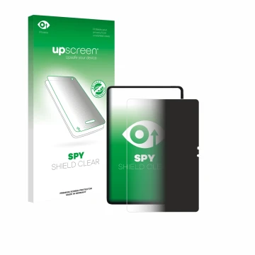 Parte frontal de un envase de producto con el logotipo de la marca upscreen. Al lado se muestra el dispositivo Blackview MEGA 