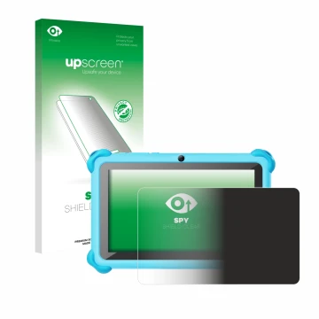 Parte frontal de un envase de producto con el logotipo de la marca upscreen. Al lado se muestra el dispositivo zcobro KIDS710 
