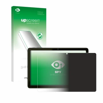 Parte frontal de un envase de producto con el logotipo de la marca upscreen. Al lado se muestra el dispositivo VALE Tablet V10