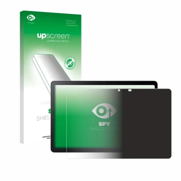 Parte frontal de un envase de producto con el logotipo de la marca upscreen. Al lado se muestra el dispositivo Acer Iconia V11