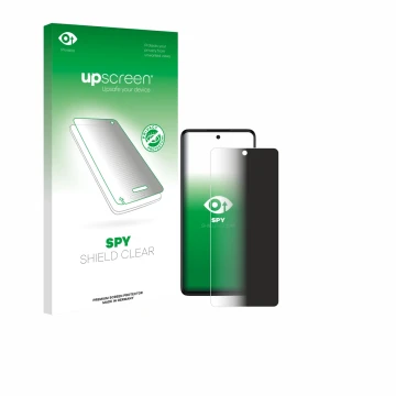 Parte frontal de un envase de producto con el logotipo de la marca upscreen. Al lado se muestra el dispositivo TCL 50 Pro NXTP