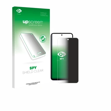 Parte frontal de un envase de producto con el logotipo de la marca upscreen. Al lado se muestra el dispositivo Xiaomi Redmi 15