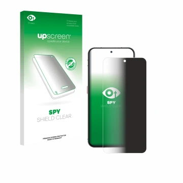 Parte frontal de un envase de producto con el logotipo de la marca upscreen. Al lado se muestra el dispositivo Oukitel WP210 5