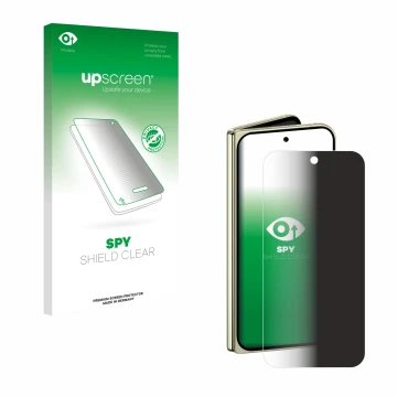Parte frontal de un envase de producto con el logotipo de la marca upscreen. Al lado se muestra el dispositivo Google Pixel 10