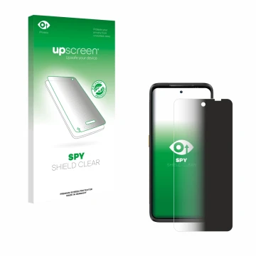 Parte frontal de un envase de producto con el logotipo de la marca upscreen. Al lado se muestra el dispositivo Ulefone Armor 2