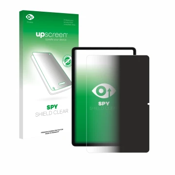 Parte frontal de un envase de producto con el logotipo de la marca upscreen. Al lado se muestra el dispositivo Samsung Galaxy 
