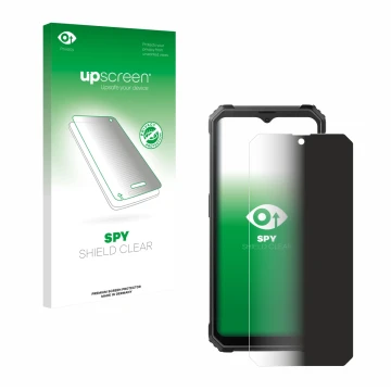 Parte frontal de un envase de producto con el logotipo de la marca upscreen. Al lado se muestra el dispositivo Blackview BV480