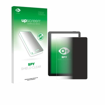 Parte frontal de un envase de producto con el logotipo de la marca upscreen. Al lado se muestra el dispositivo Bigme B6 Color 