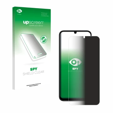 Parte frontal de un envase de producto con el logotipo de la marca upscreen. Al lado se muestra el dispositivo Xiaomi Redmi 15