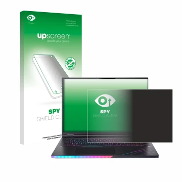 Parte frontal de un envase de producto con el logotipo de la marca upscreen. Al lado se muestra el dispositivo Acer Predator H