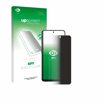 Parte frontal de un envase de producto con el logotipo de la marca upscreen. Al lado se muestra el dispositivo Honor 400 Smart