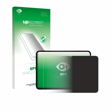 Parte frontal de un envase de producto con el logotipo de la marca upscreen. Al lado se muestra el dispositivo Teclast T65 Plu
