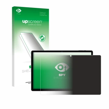 Parte frontal de un envase de producto con el logotipo de la marca upscreen. Al lado se muestra el dispositivo RUSHAR A140 14