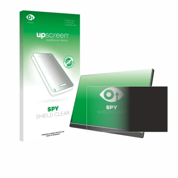 Parte frontal de un envase de producto con el logotipo de la marca upscreen. Al lado se muestra el dispositivo Arzopa 60HZ/A1 