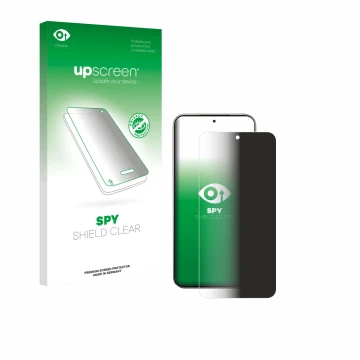 Parte frontal de un envase de producto con el logotipo de la marca upscreen. Al lado se muestra el dispositivo Xiaomi 15T Pro 