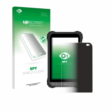 Parte frontal de un envase de producto con el logotipo de la marca upscreen. Al lado se muestra el dispositivo Zoomsmart A8004