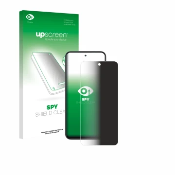 Parte frontal de un envase de producto con el logotipo de la marca upscreen. Al lado se muestra el dispositivo Infinix Smart 1
