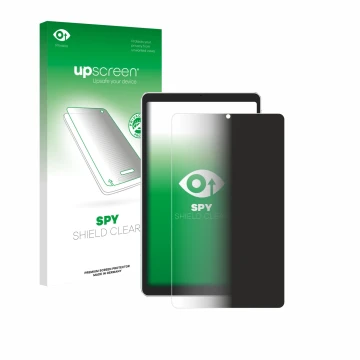 Parte frontal de un envase de producto con el logotipo de la marca upscreen. Al lado se muestra el dispositivo Ulefone Tab A9 