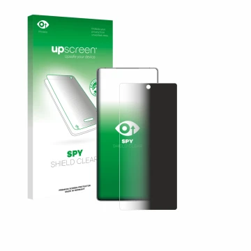 Parte frontal de un envase de producto con el logotipo de la marca upscreen. Al lado se muestra el dispositivo ZTE Nubia Red M