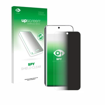Parte frontal de un envase de producto con el logotipo de la marca upscreen. Al lado se muestra el dispositivo Vivo X300 Pro c