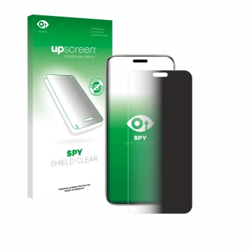 Parte frontal de un envase de producto con el logotipo de la marca upscreen. Al lado se muestra el dispositivo Honor Magic 8 P