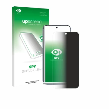 Parte frontal de un envase de producto con el logotipo de la marca upscreen. Al lado se muestra el dispositivo realme GT 8 Pro