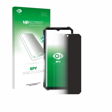 Parte frontal de un envase de producto con el logotipo de la marca upscreen. Al lado se muestra el dispositivo Oukitel WP53 Pr