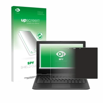 Parte frontal de un envase de producto con el logotipo de la marca upscreen. Al lado se muestra el dispositivo HP Fortis Flip 