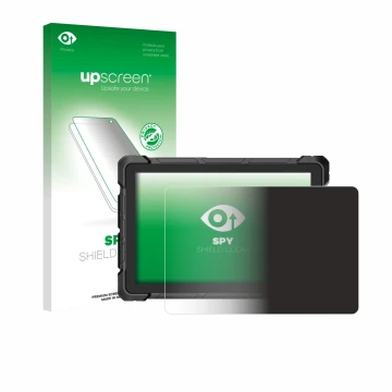 Parte frontal de un envase de producto con el logotipo de la marca upscreen. Al lado se muestra el dispositivo Higole F7G Rugg