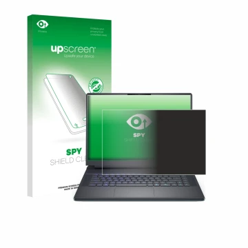 Parte frontal de un envase de producto con el logotipo de la marca upscreen. Al lado se muestra el dispositivo Dell Alienware 