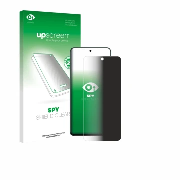 Parte frontal de un envase de producto con el logotipo de la marca upscreen. Al lado se muestra el dispositivo Oppo Reno 12 FS