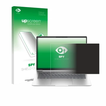 Parte frontal de un envase de producto con el logotipo de la marca upscreen. Al lado se muestra el dispositivo HP ProBook 4 G1