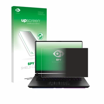 Parte frontal de un envase de producto con el logotipo de la marca upscreen. Al lado se muestra el dispositivo ASUS ROG Strix 