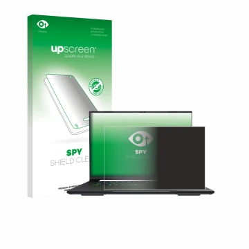 Parte frontal de un envase de producto con el logotipo de la marca upscreen. Al lado se muestra el dispositivo Gigabyte AERO X