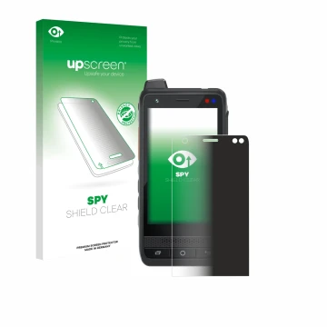 Parte frontal de un envase de producto con el logotipo de la marca upscreen. Al lado se muestra el dispositivo Uniwa F400 con 