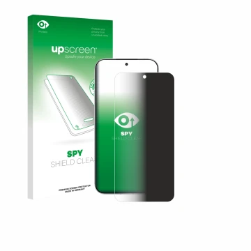 Parte frontal de un envase de producto con el logotipo de la marca upscreen. Al lado se muestra el dispositivo Xiaomi Poco F8 