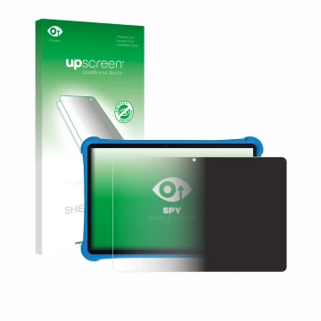 Parte frontal de un envase de producto con el logotipo de la marca upscreen. Al lado se muestra el dispositivo Alldocube iPlay