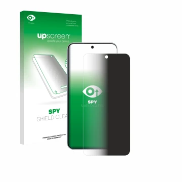 Parte frontal de un envase de producto con el logotipo de la marca upscreen. Al lado se muestra el dispositivo Oppo F31 Pro co