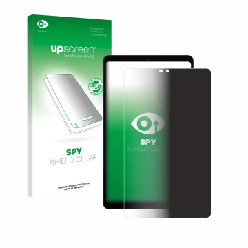 Parte frontal de un envase de producto con el logotipo de la marca upscreen. Al lado se muestra el dispositivo Alldocube iPlay