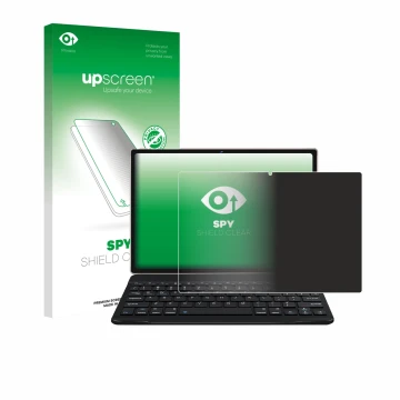 Parte frontal de un envase de producto con el logotipo de la marca upscreen. Al lado se muestra el dispositivo DEERTiME E9 10.