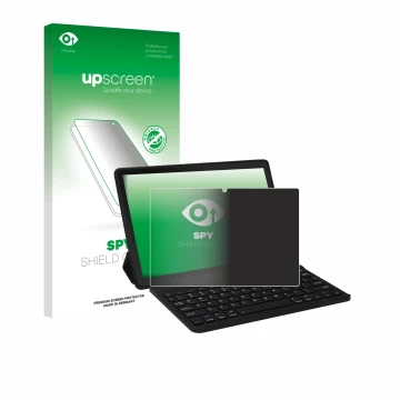 Parte frontal de un envase de producto con el logotipo de la marca upscreen. Al lado se muestra el dispositivo Laptok YXPA7LBK