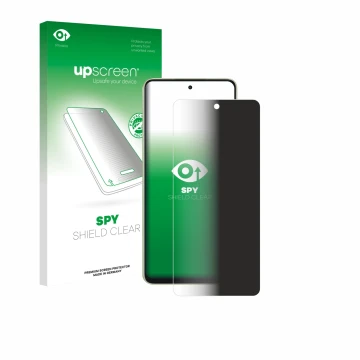 Parte frontal de un envase de producto con el logotipo de la marca upscreen. Al lado se muestra el dispositivo Oppo A5 Energy 