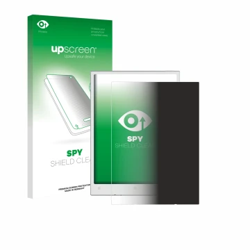 Parte frontal de un envase de producto con el logotipo de la marca upscreen. Al lado se muestra el dispositivo Viwoods AiPaper