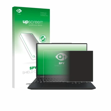 Parte frontal de un envase de producto con el logotipo de la marca upscreen. Al lado se muestra el dispositivo Tuxedo Infinity