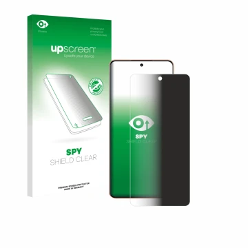 Parte frontal de un envase de producto con el logotipo de la marca upscreen. Al lado se muestra el dispositivo realme P4 Pro 5