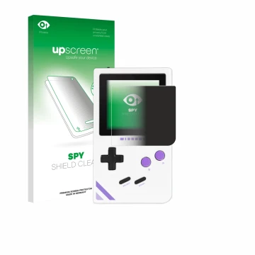 Parte frontal de un envase de producto con el logotipo de la marca upscreen. Al lado se muestra el dispositivo Modretro Chroma