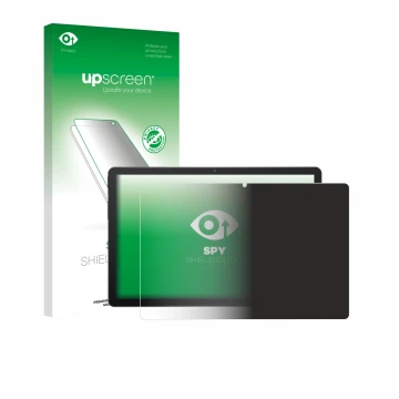 Parte frontal de un envase de producto con el logotipo de la marca upscreen. Al lado se muestra el dispositivo Sunmi CPad 11