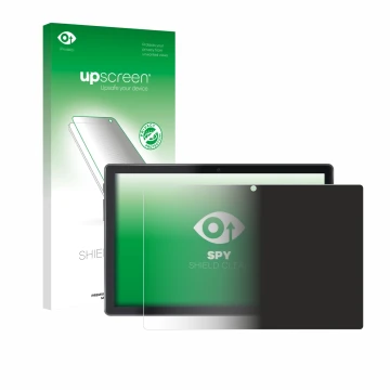 Parte frontal de un envase de producto con el logotipo de la marca upscreen. Al lado se muestra el dispositivo Lisciani Mio Ta