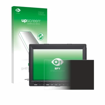 Parte frontal de un envase de producto con el logotipo de la marca upscreen. Al lado se muestra el dispositivo Feelworld FW759